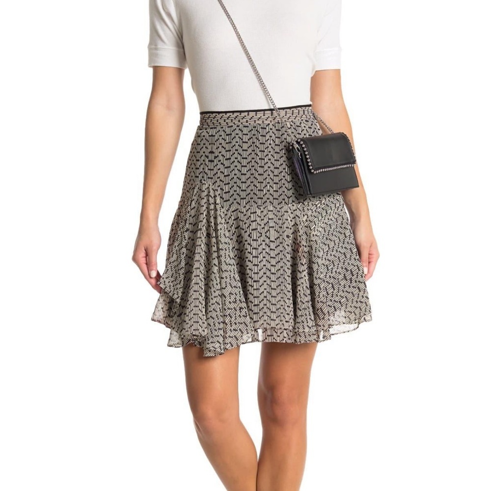REISS MARGARITA BLACK CREAM BEAD PRINT MINI SKIRT